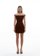 WAVY Chocolate Off-Shoulder Dress