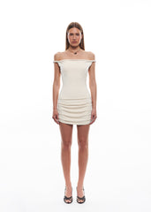 WAVY Cream Off-Shoulder Dress
